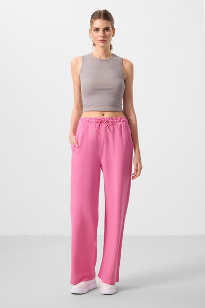 Fuchsia Linen Wide Leg Comfort Fit Women's Palazzo Trousers - 94675