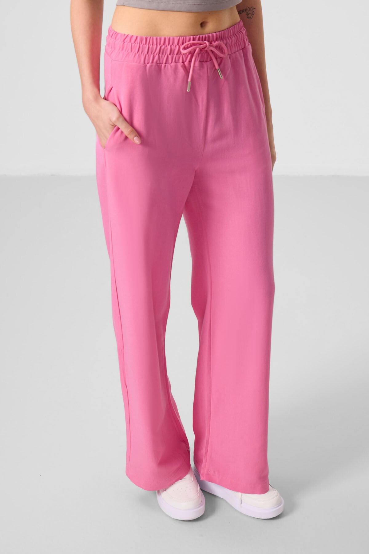 Fuchsia Linen Wide Leg Comfort Fit Women's Palazzo Trousers - 94675