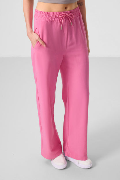 Fuchsia Linen Wide Leg Comfort Fit Women's Palazzo Trousers - 94675