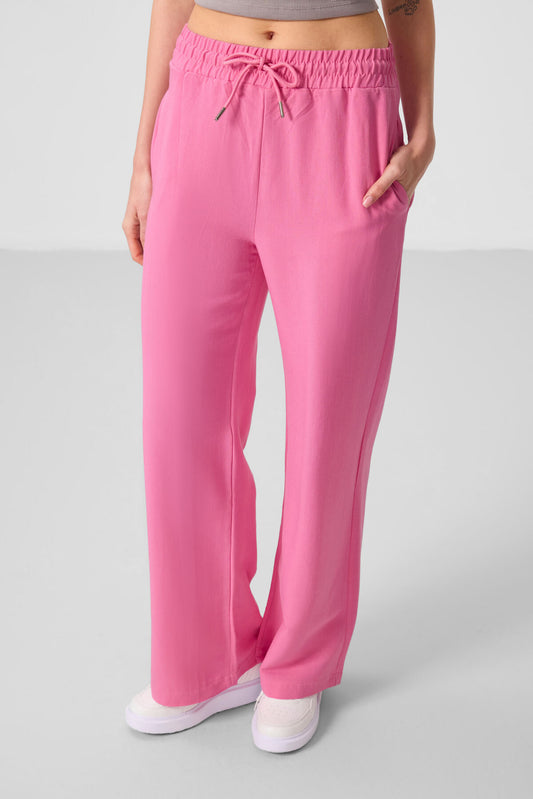 Fuchsia Linen Wide Leg Comfort Fit Women's Palazzo Trousers - 94675