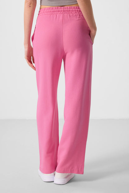 Fuchsia Linen Wide Leg Comfort Fit Women's Palazzo Trousers - 94675