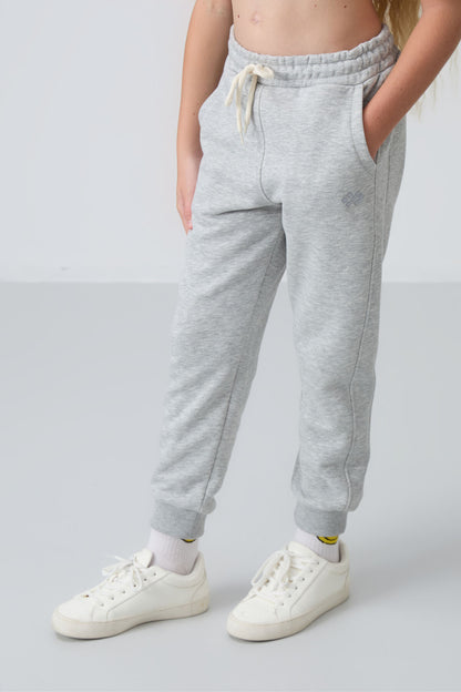 Grey Melange Cotton Lined Fleece Soft Textured Standard Fit Embroidered Girl's Tracksuit Set - 75148