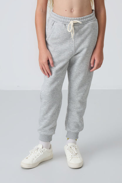 Grey Melange Cotton Lined Fleece Soft Textured Standard Fit Embroidered Girl's Tracksuit Set - 75148