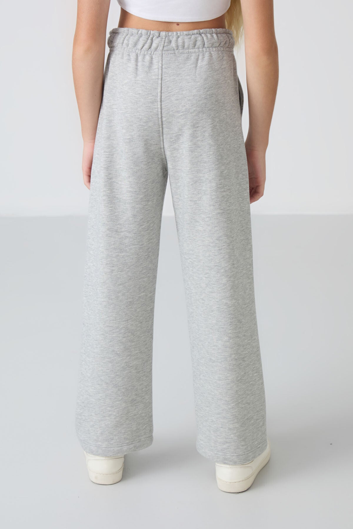 Grey Melange Cotton Fleece-Lined Soft Textured Standard Fit Embroidered Girls' Tracksuit Bottom - 75146