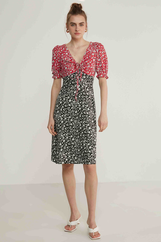 FLORAL V COLLAR DRESS