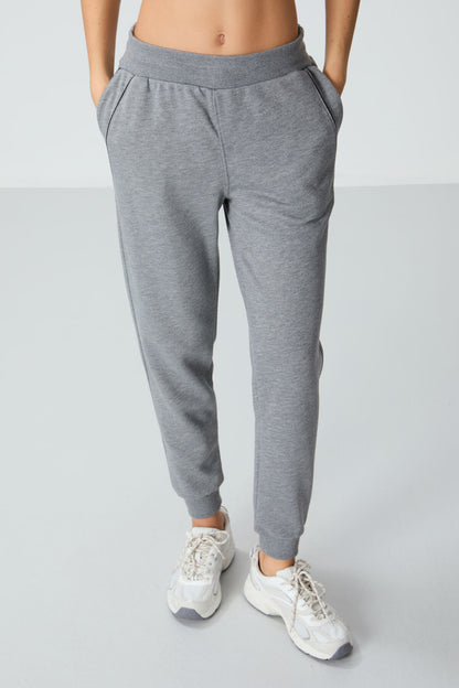 Grey Melange Compact Cotton Thick Smooth Textured Standard Fit Women's Tracksuit Bottom - 94660