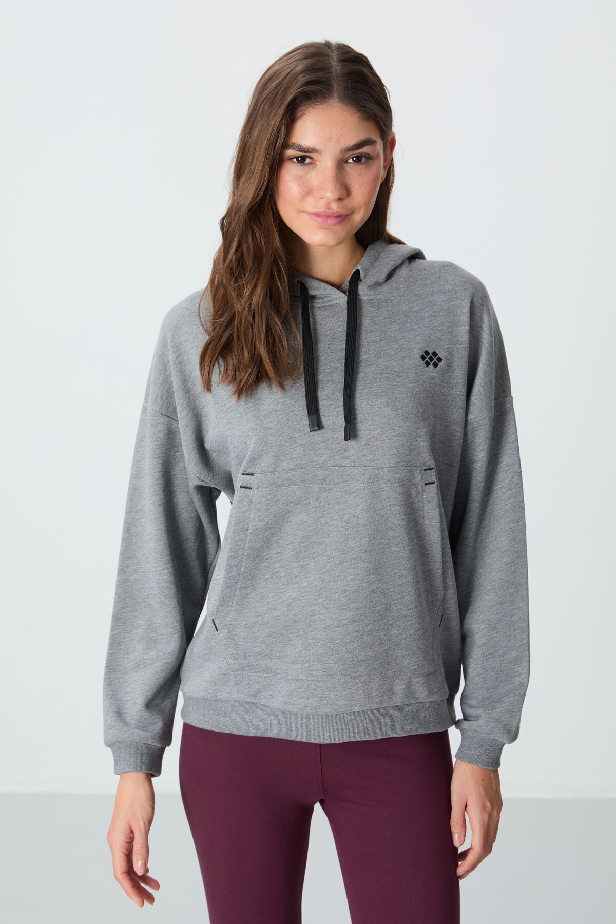 Grey Melange Compact Cotton Thick Smooth Textured Hooded Oversize Fit Women's Sweatshirt - 97291