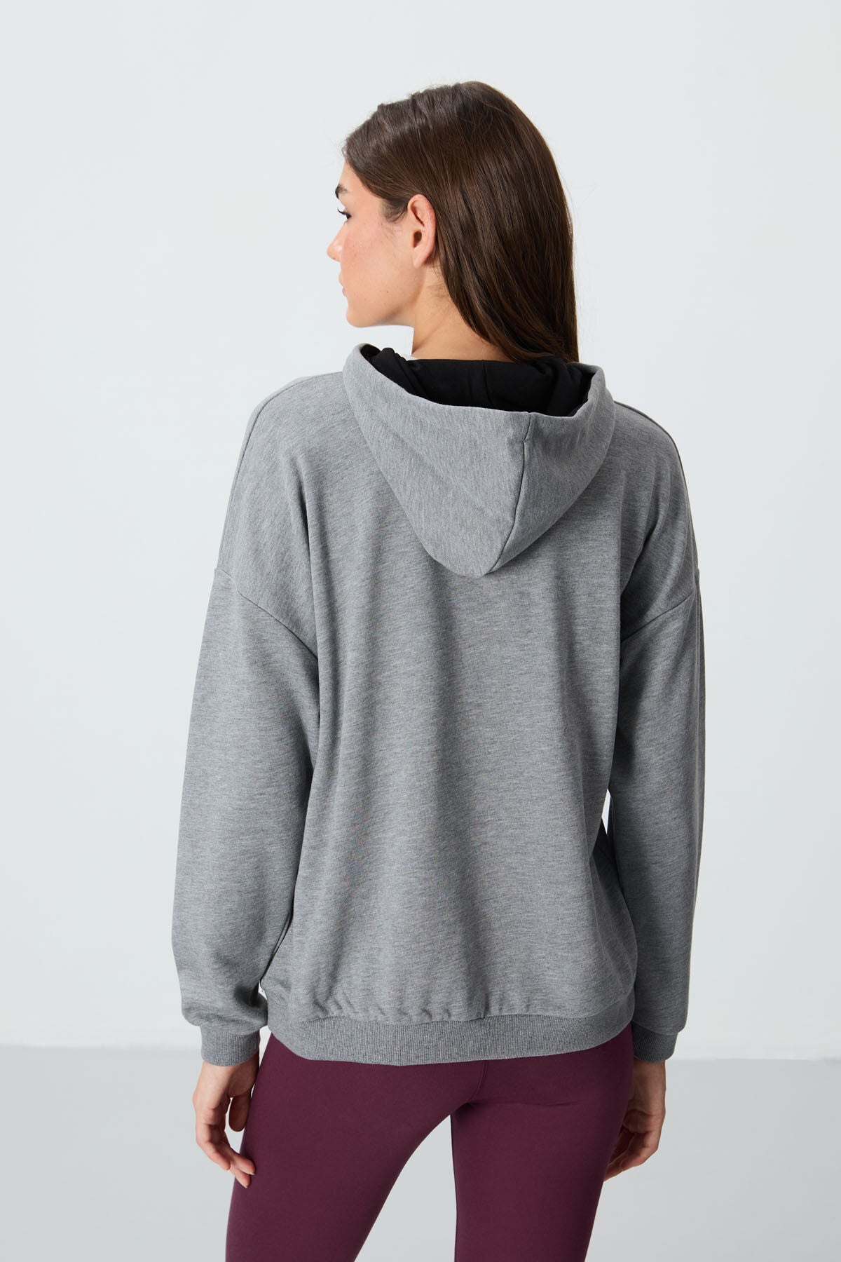 Grey Melange Compact Cotton Thick Smooth Textured Hooded Oversize Fit Women's Sweatshirt - 97291