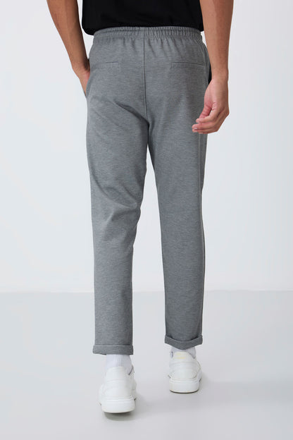 Grey Melange Textured Surface Standard Fit Men's Tracksuit Bottom - 82154