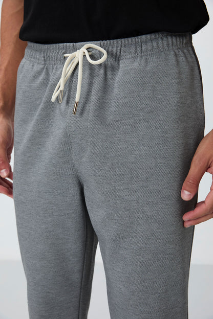 Grey Melange Textured Surface Standard Fit Men's Tracksuit Bottom - 82154