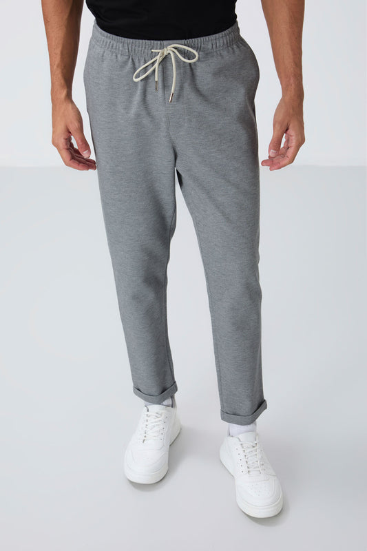 Grey Melange Textured Surface Standard Fit Men's Tracksuit Bottom - 82154