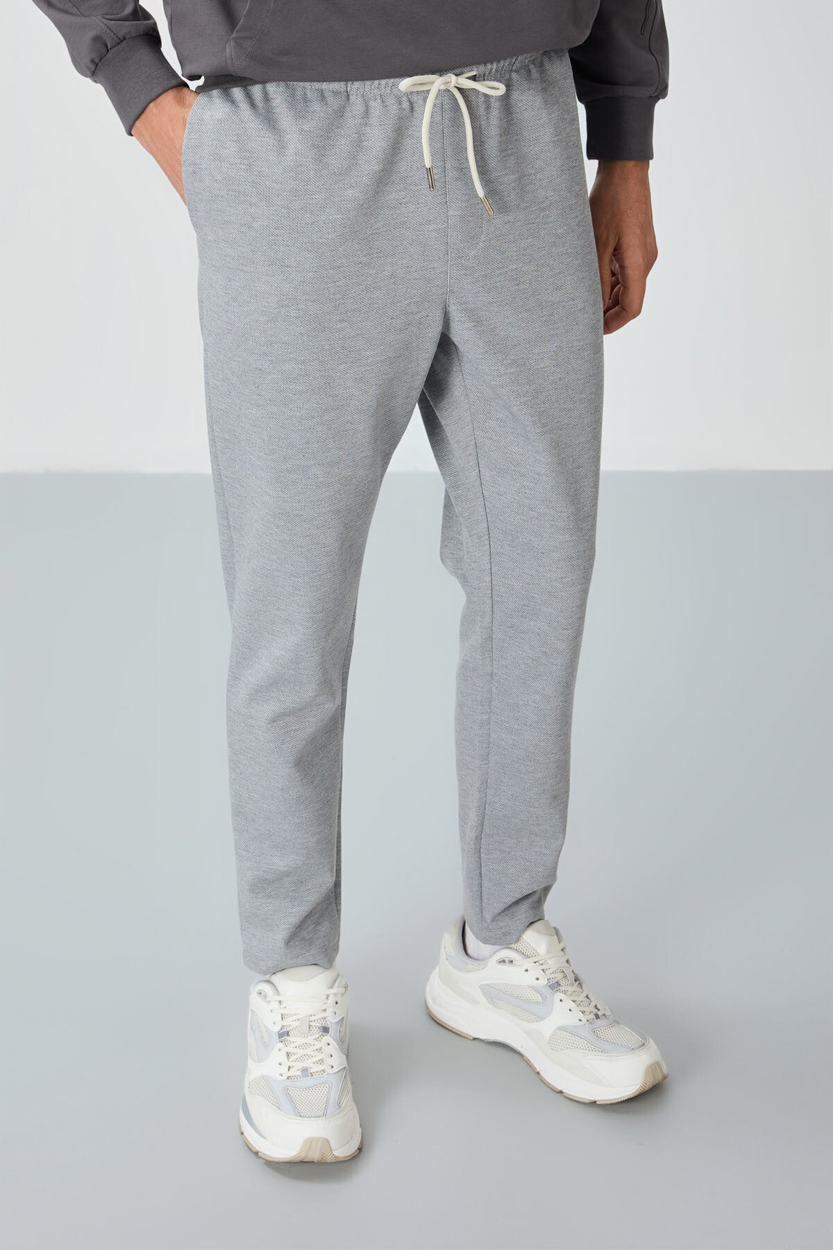 Grey Melange Textured Surface Standard Fit Men's Tracksuit Bottom - 82155