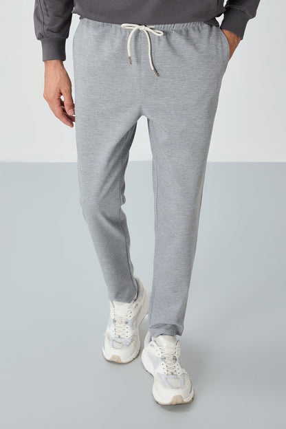 Grey Melange Textured Surface Standard Fit Men's Tracksuit Bottom - 82155