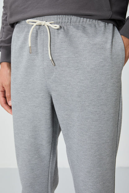 Grey Melange Textured Surface Standard Fit Men's Tracksuit Bottom - 82155