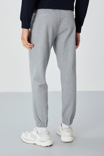 Grey Melange Textured Surface Standard Fit Men's Tracksuit Bottom - 82156