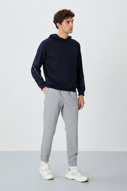 Grey Melange Textured Surface Standard Fit Men's Tracksuit Bottom - 82156