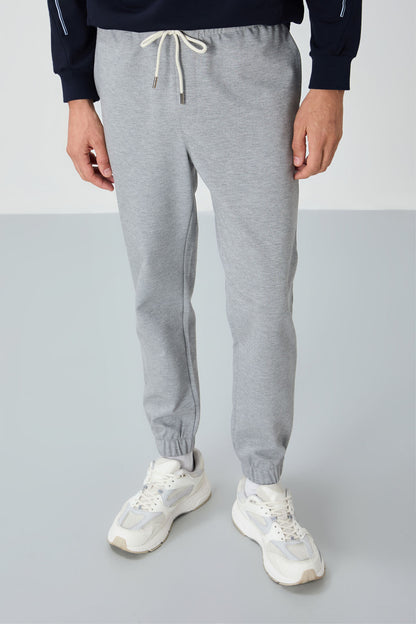 Grey Melange Textured Surface Standard Fit Men's Tracksuit Bottom - 82156