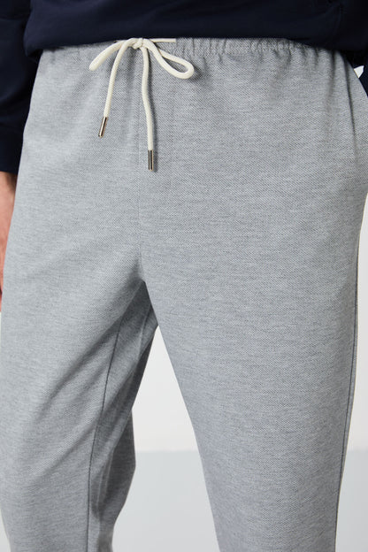 Grey Melange Textured Surface Standard Fit Men's Tracksuit Bottom - 82156
