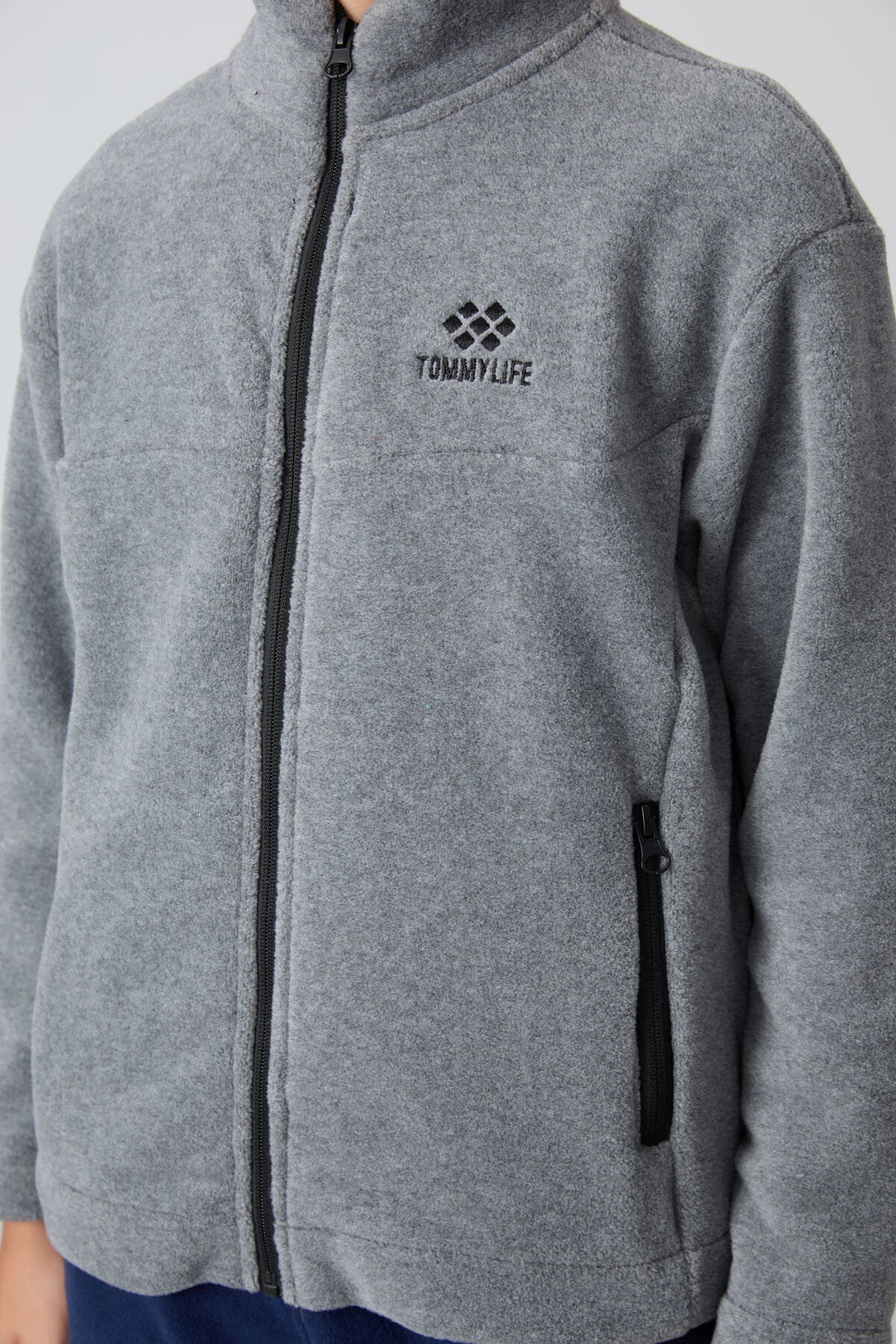 Grey Melange Thick Soft Textured Standard Fit Embroidered Fleece Boys' Sweatshirt - 11223