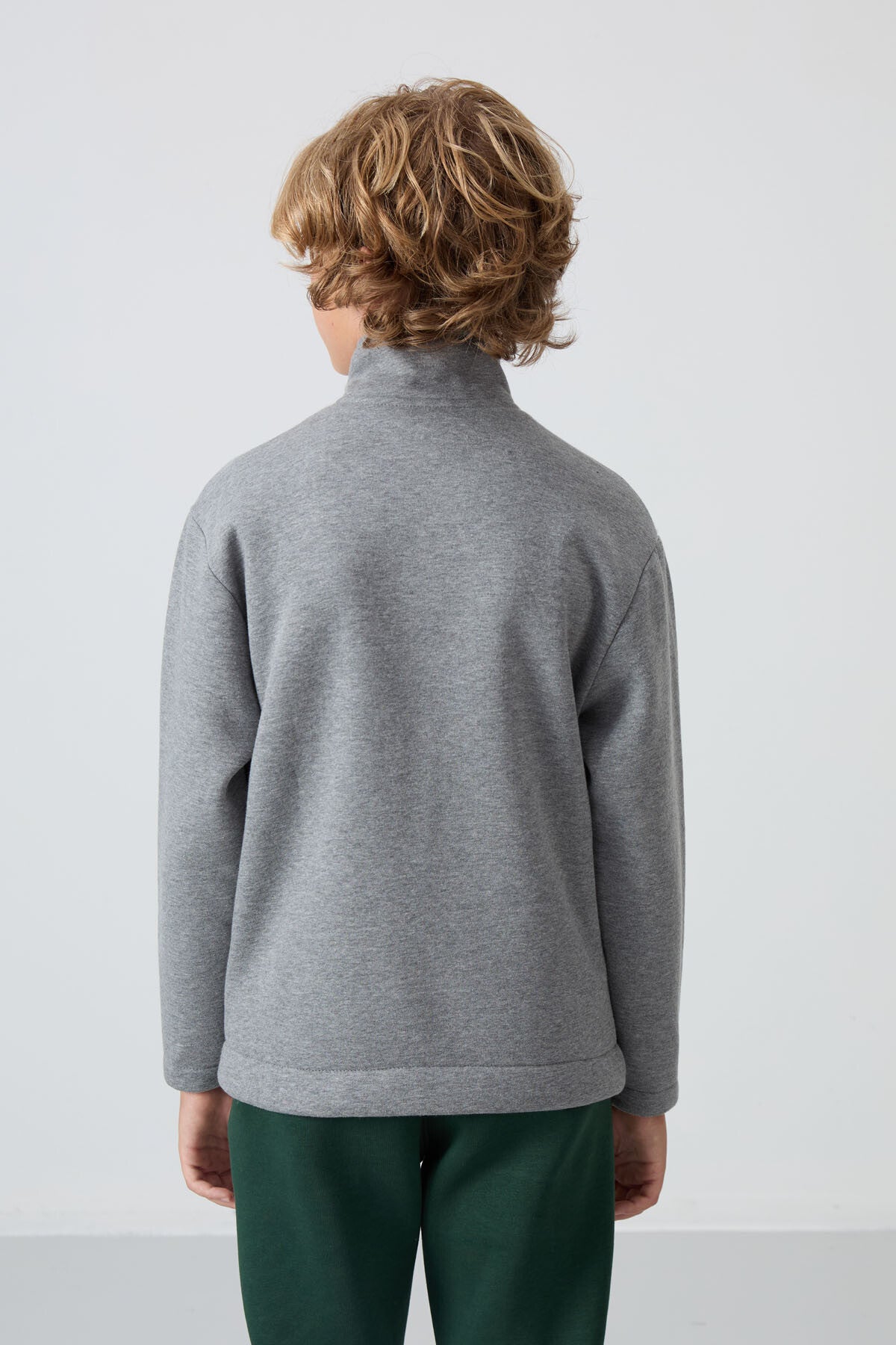 Grey Melange Cotton Thick Fleece-Lined Soft Textured Standard Fit Embroidered Boys' Sweatshirt - 11245