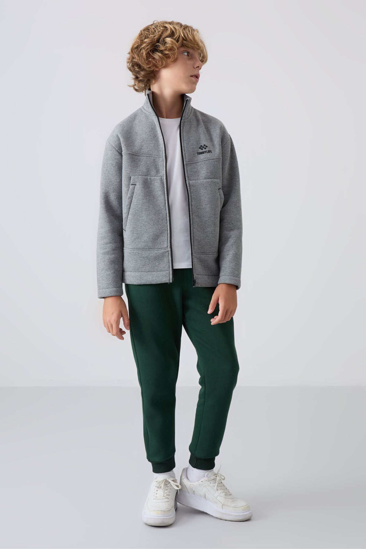 Grey Melange Cotton Thick Fleece-Lined Soft Textured Standard Fit Embroidered Boys' Sweatshirt - 11245
