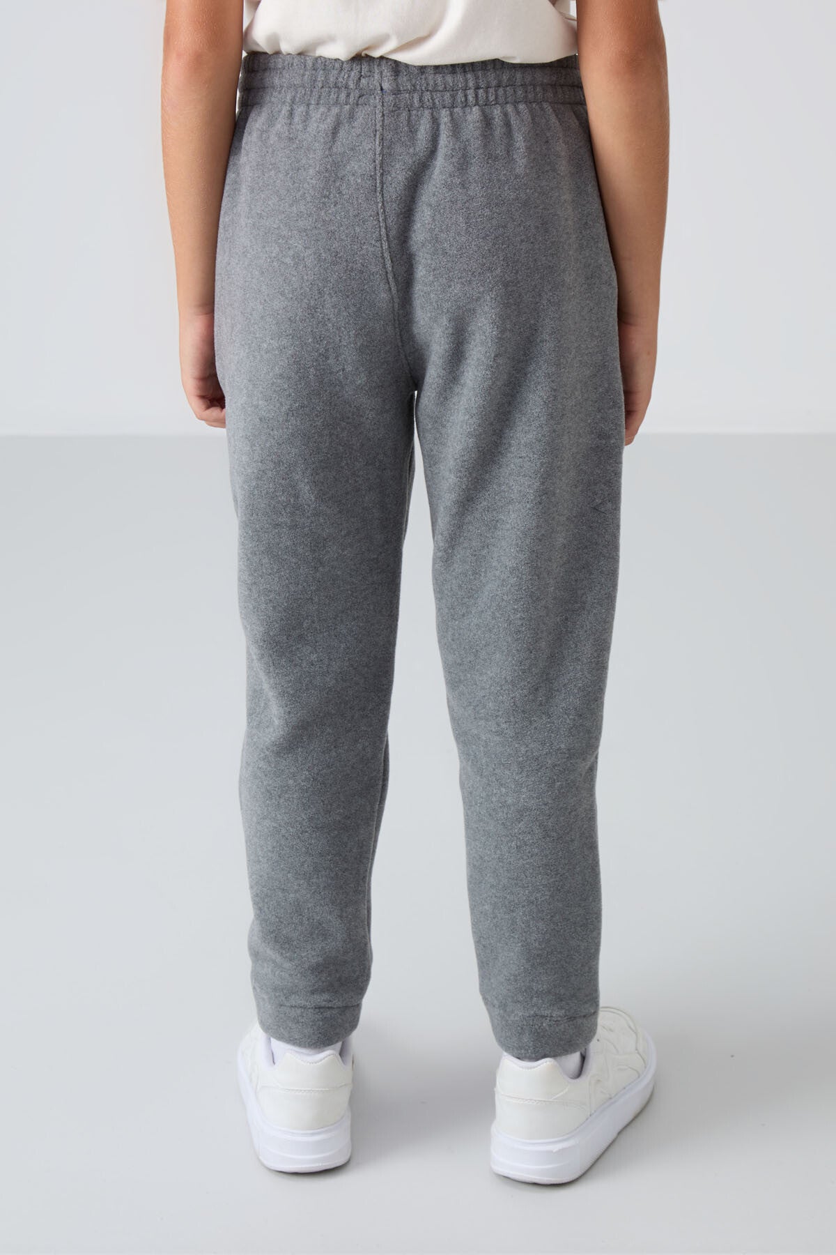 Grey Melange Thick Soft Textured Standard Fit Embroidered Fleece Boys' Tracksuit Bottom - 11219