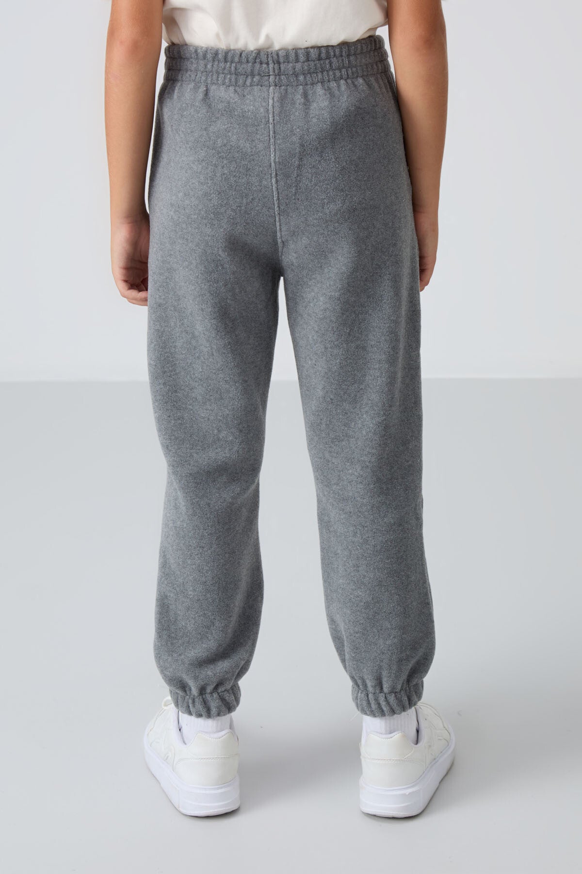 Grey Melange Thick Soft Textured Standard Fit Embroidered Fleece Boys' Tracksuit Bottom - 11220