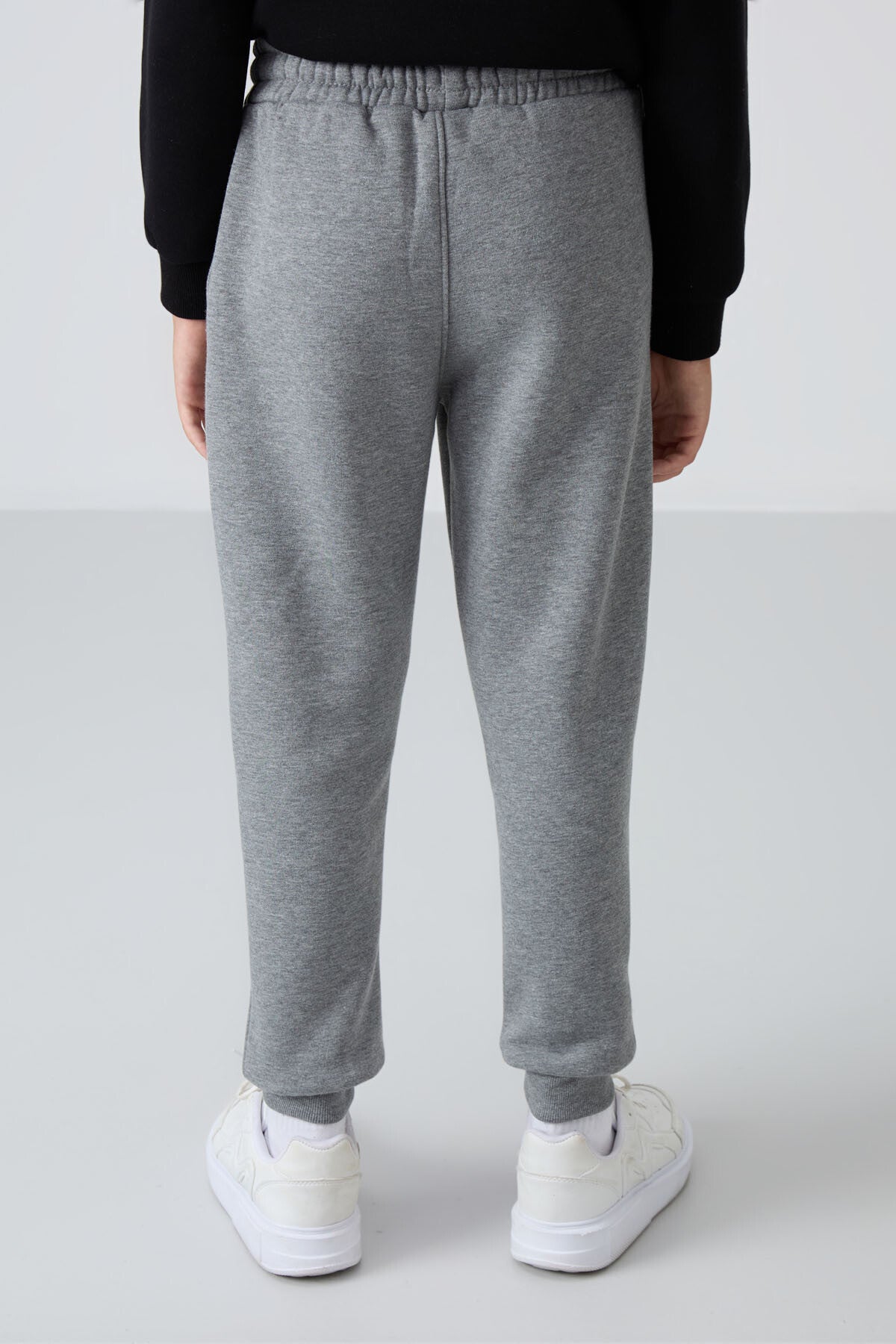 Grey Melange Cotton Thick Fleece-Lined Soft Textured Standard Fit Embroidered Boys' Tracksuit Bottom - 11224