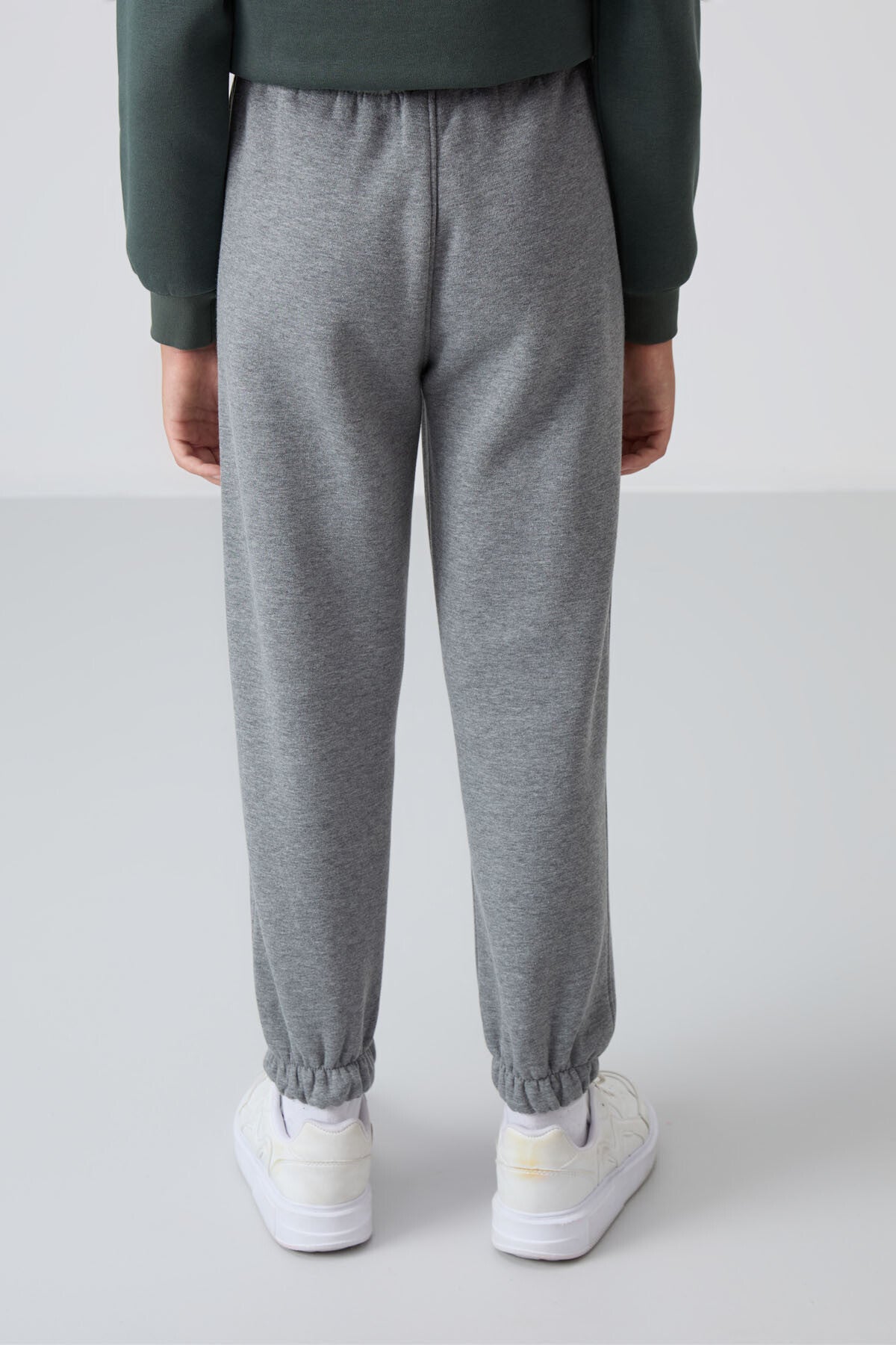 Grey Melange Cotton Thick Fleece-Lined Soft Textured Standard Fit Printed Boys' Tracksuit Bottom - 11225