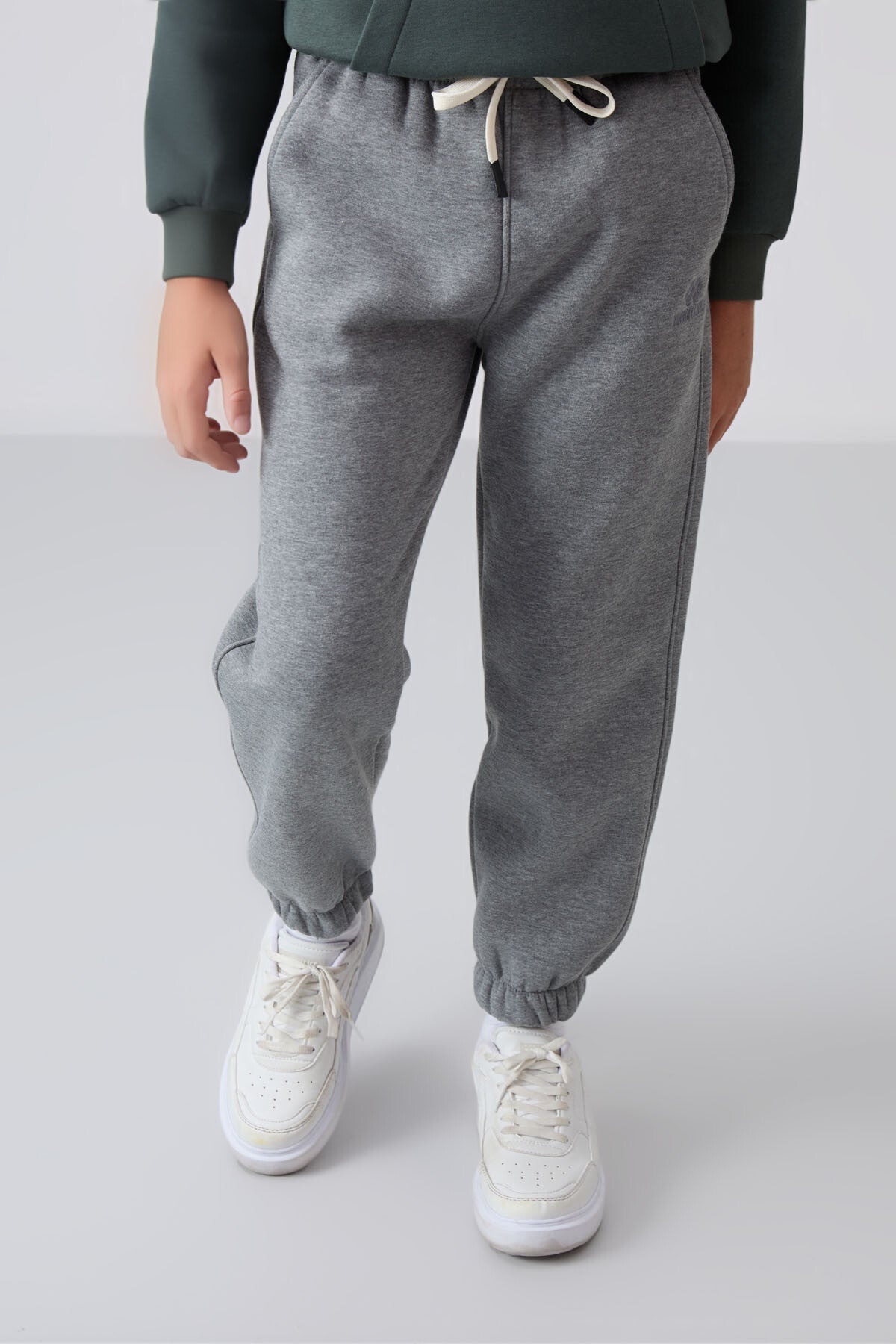 Grey Melange Cotton Thick Fleece-Lined Soft Textured Standard Fit Printed Boys' Tracksuit Bottom - 11225