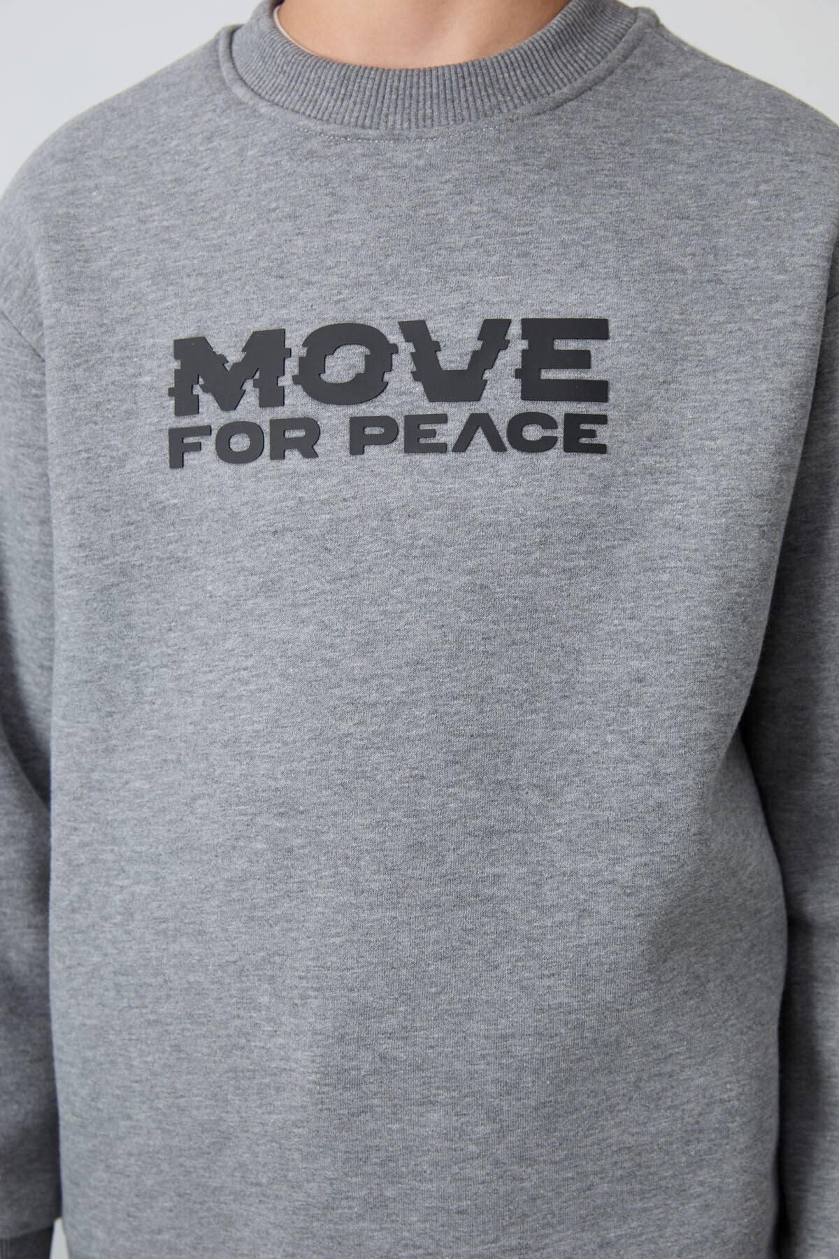 Grey Melange Cotton Thick Fleece-Lined Soft Textured Standard Fit Printed Boys' Sweatshirt - 11216