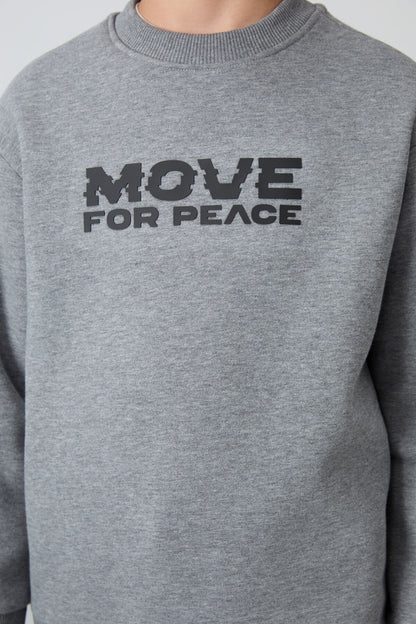 Grey Melange Cotton Thick Fleece-Lined Soft Textured Standard Fit Printed Boys' Sweatshirt - 11216