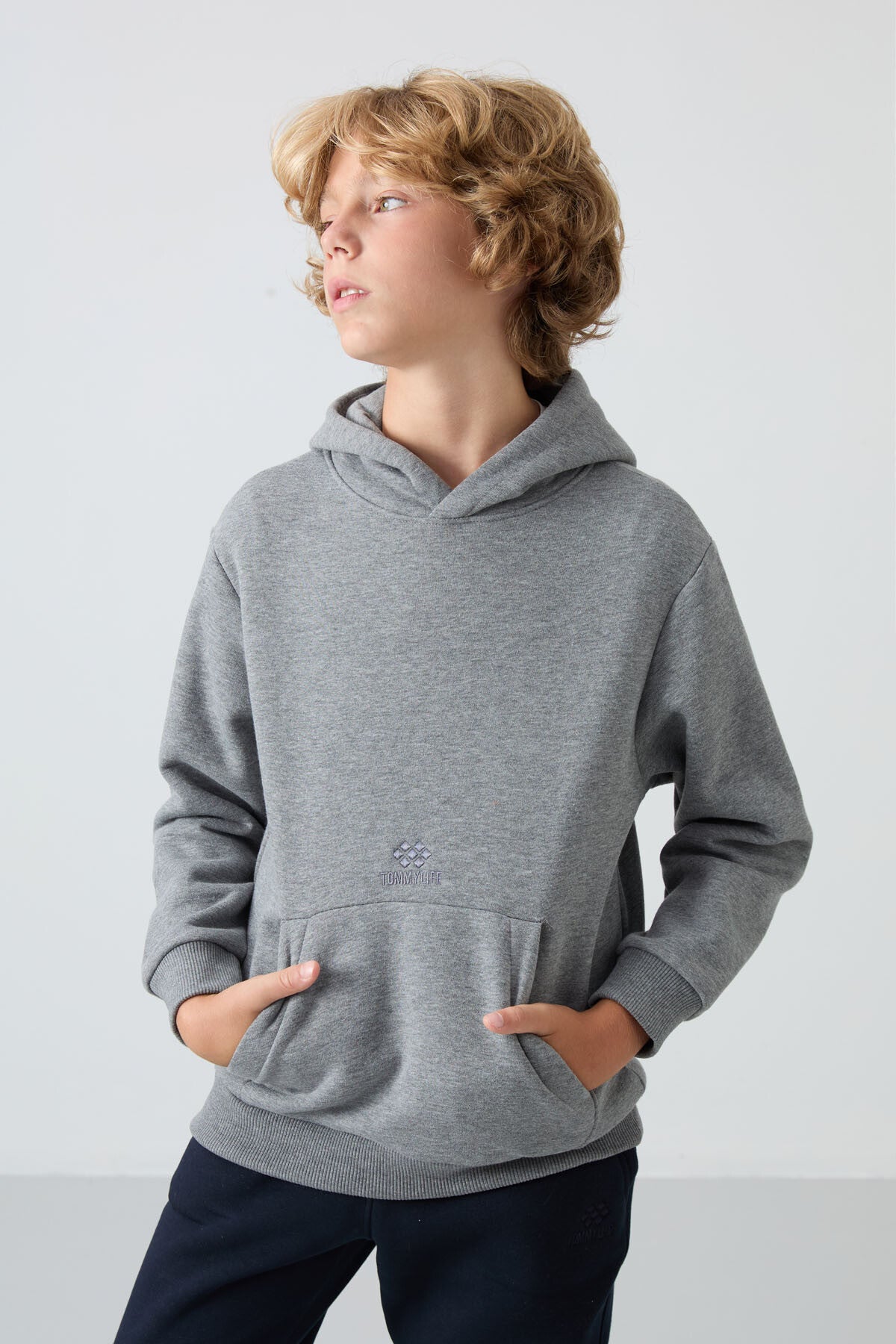 Grey Melange Cotton Thick Fleece-Lined Soft Textured Standard Fit Printed Boys' Sweatshirt - 11215