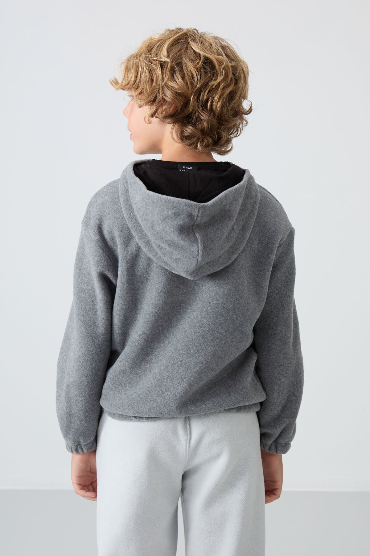 Grey Melange Thick Soft Textured Standard Fit Embroidered Fleece Boys' Sweatshirt - 11230