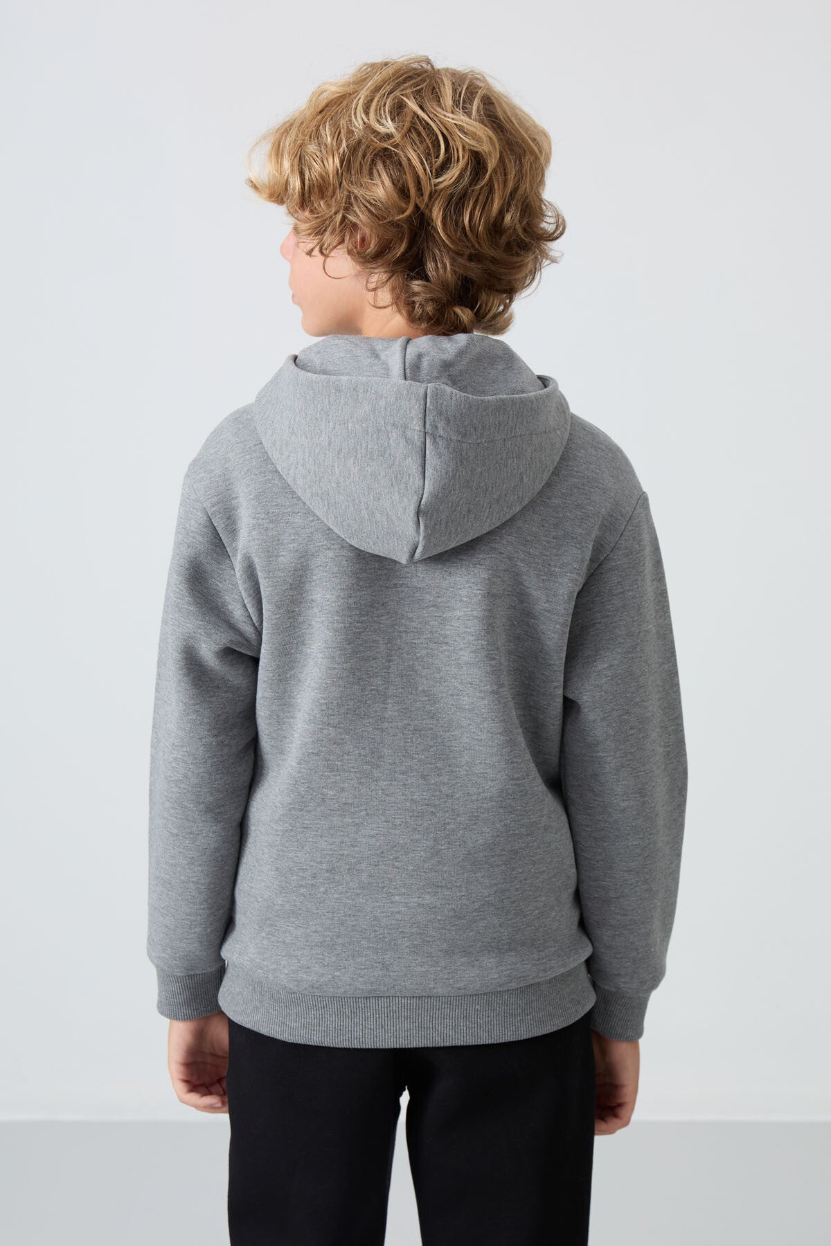 Grey Melange Cotton Thick Fleece-Lined Soft Textured Standard Fit Embroidered Boys' Sweatshirt - 11244