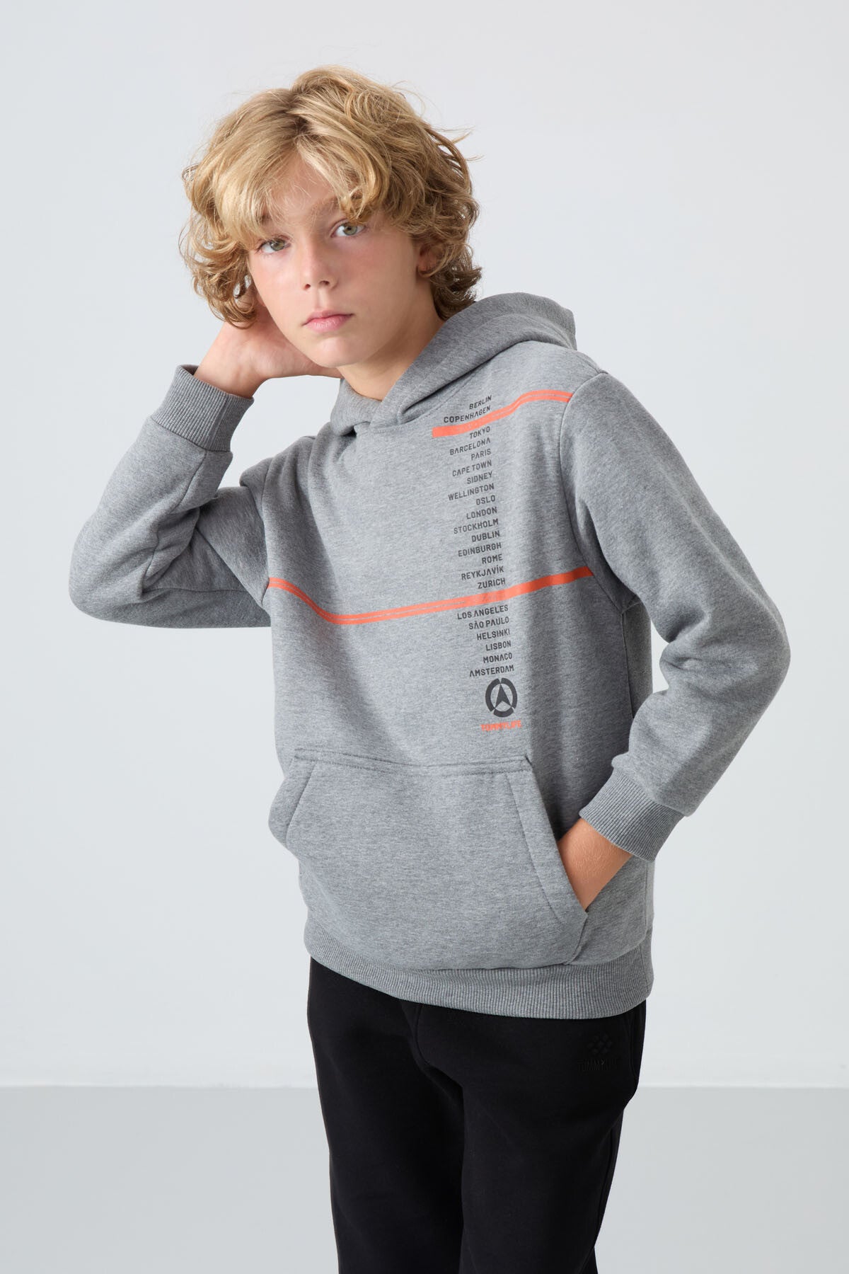 Grey Melange Cotton Thick Fleece-Lined Soft Textured Standard Fit Printed Boys' Sweatshirt - 11239
