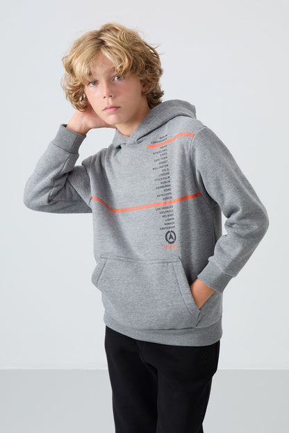 Grey Melange Cotton Thick Fleece-Lined Soft Textured Standard Fit Printed Boys' Sweatshirt - 11239