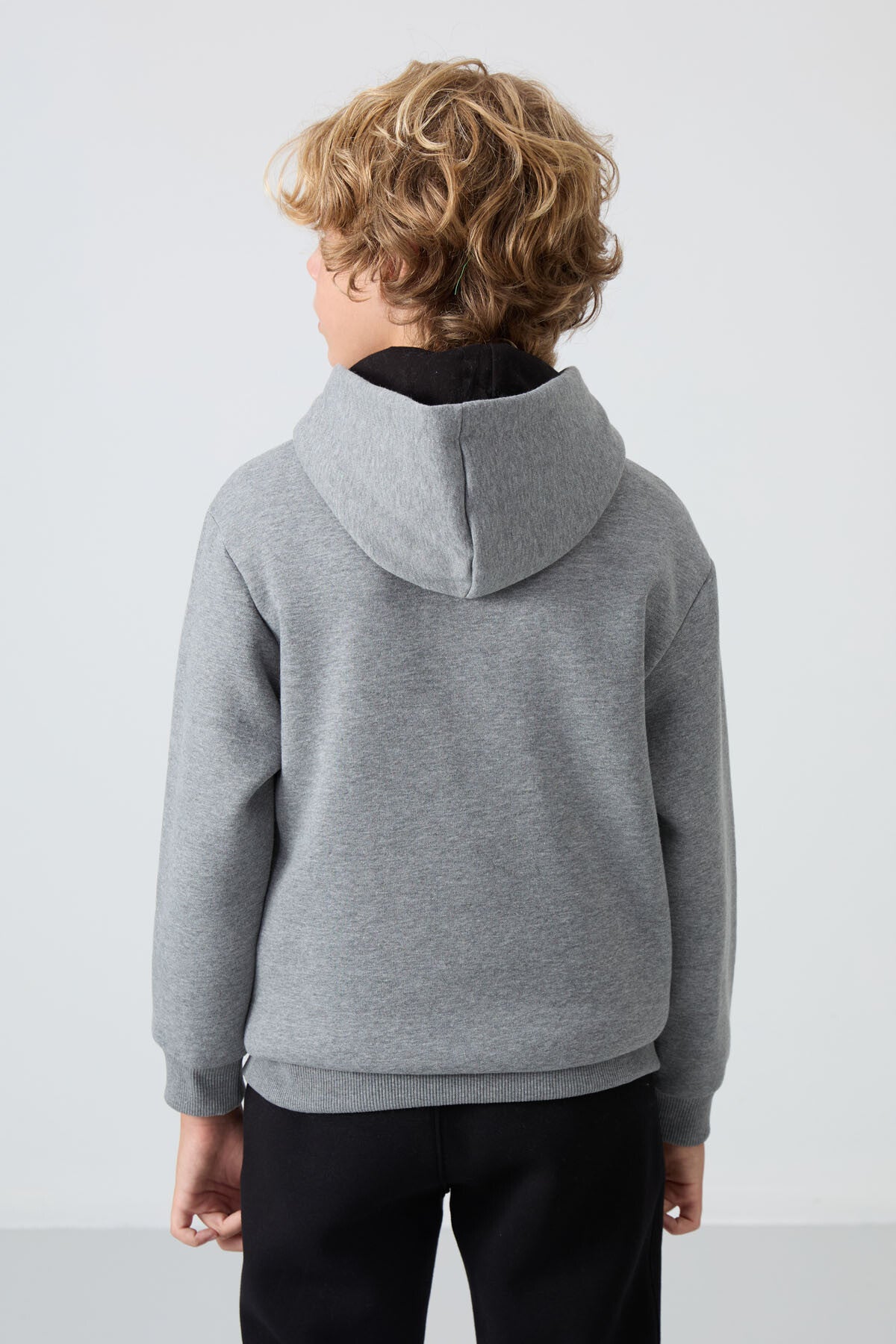 Grey Melange Cotton Thick Fleece-Lined Soft Textured Standard Fit Printed Boys' Sweatshirt - 11239