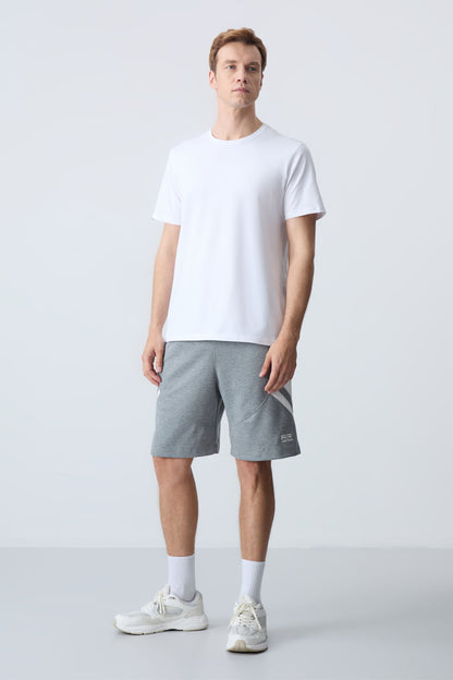 Grey Melange Cotton Thick Soft Textured Standard Fit Basic Men's Shorts - 81281