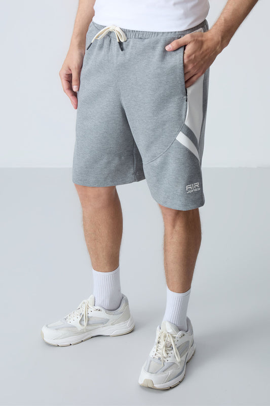 Grey Melange Cotton Thick Soft Textured Standard Fit Basic Men's Shorts - 81281