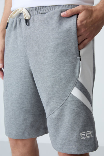 Grey Melange Cotton Thick Soft Textured Standard Fit Basic Men's Shorts - 81281
