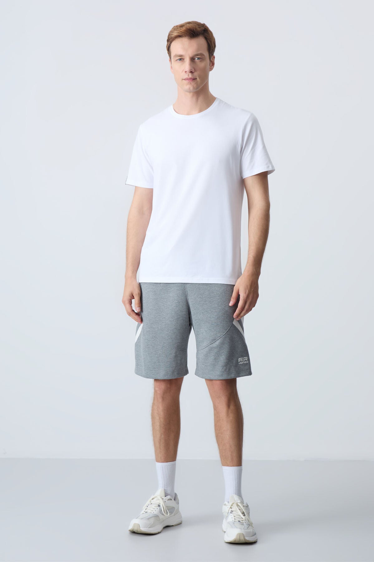 Grey Melange Cotton Thick Soft Textured Standard Fit Basic Men's Shorts - 81281