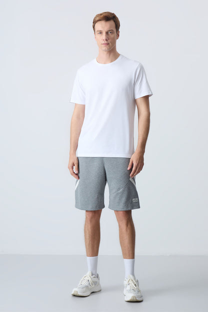 Grey Melange Cotton Thick Soft Textured Standard Fit Basic Men's Shorts - 81281