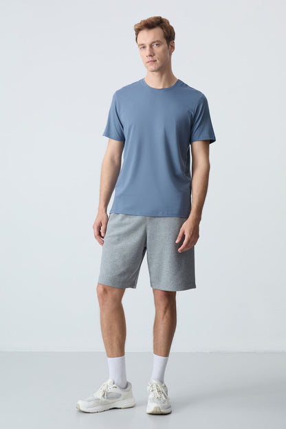Grey Melange Cotton Thick Soft Textured Standard Fit Basic Men's Shorts - 81275