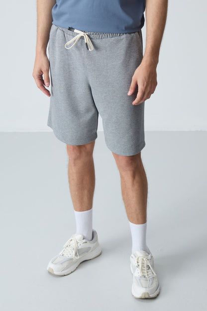 Grey Melange Cotton Thick Soft Textured Standard Fit Basic Men's Shorts - 81275