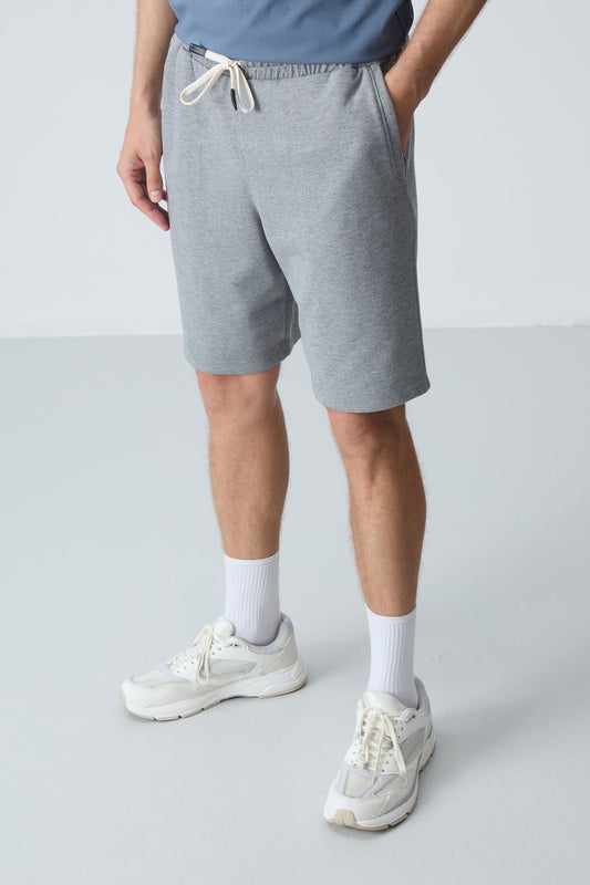 Grey Melange Cotton Thick Soft Textured Standard Fit Basic Men's Shorts - 81275