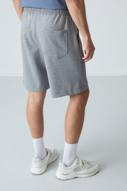 Grey Melange Cotton Thick Soft Textured Standard Fit Basic Men's Shorts - 81275
