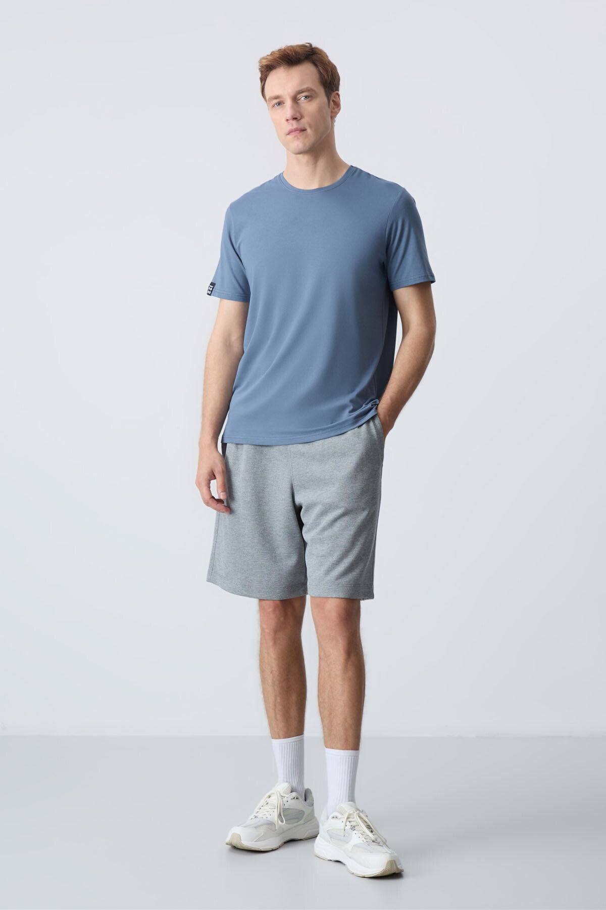 Grey Melange Cotton Thick Soft Textured Standard Fit Basic Men's Shorts - 81275