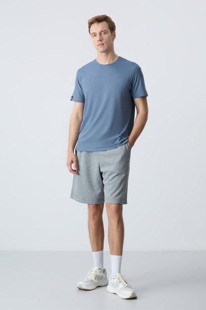 Grey Melange Cotton Thick Soft Textured Standard Fit Basic Men's Shorts - 81275