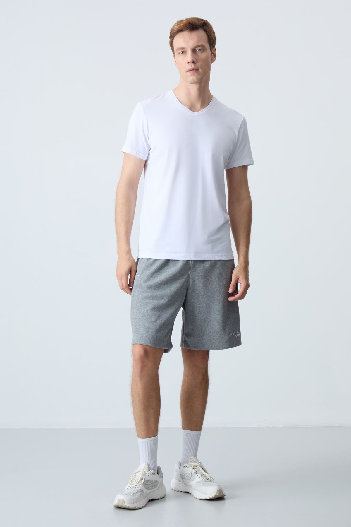 Grey Melange Cotton Thick Soft Textured Standard Fit Basic Men's Shorts - 81276